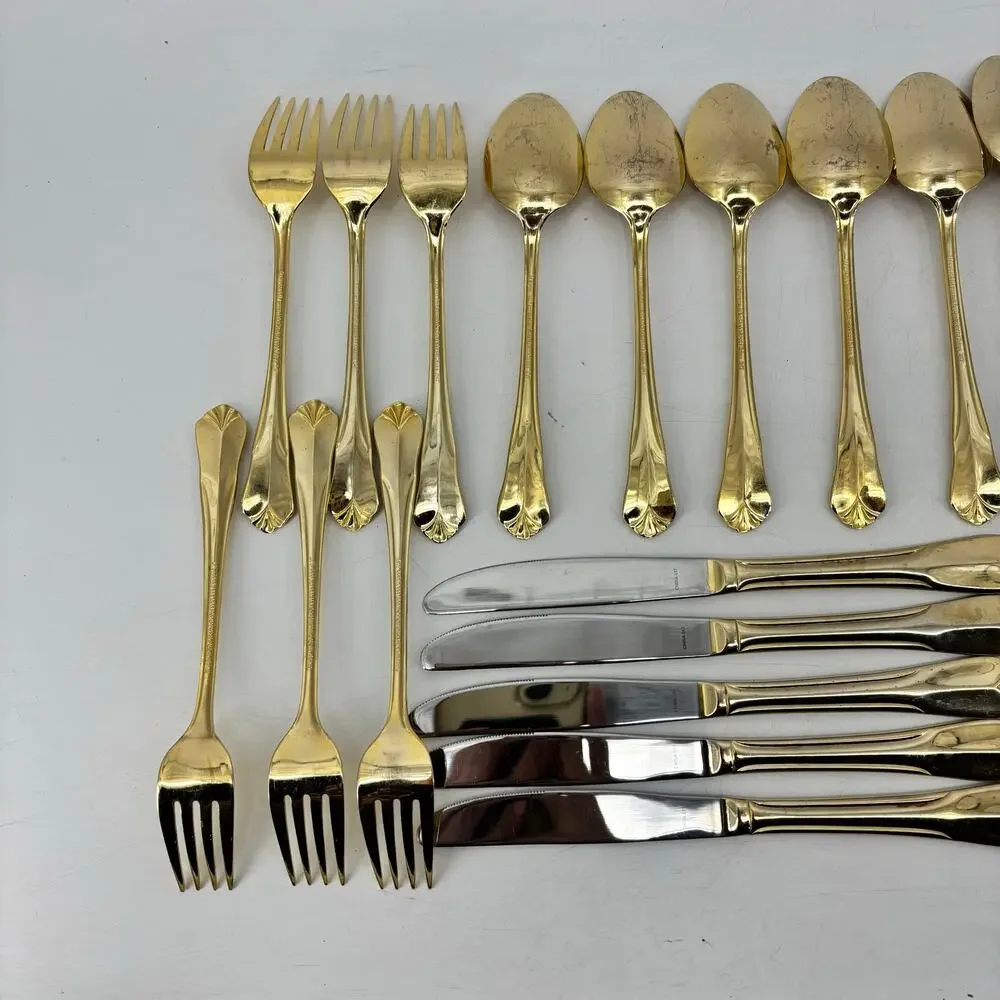 Hampton Silversmith Stainless Steel Gold Tone Flatware Spoon Fork
